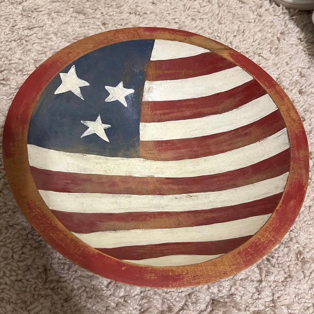 Weston bowl mill Vermont folk art flag. Bowl